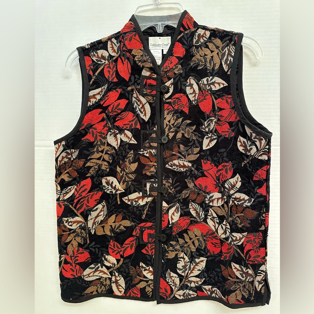 Coldwater Creek Reversible Black & Red Leaf Vest Christmas Size S